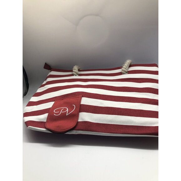 PortoVino Beach Wine Tote Red White Stripe Bag W/ Hidden Insulated Compartment - Picture 8 of 13
